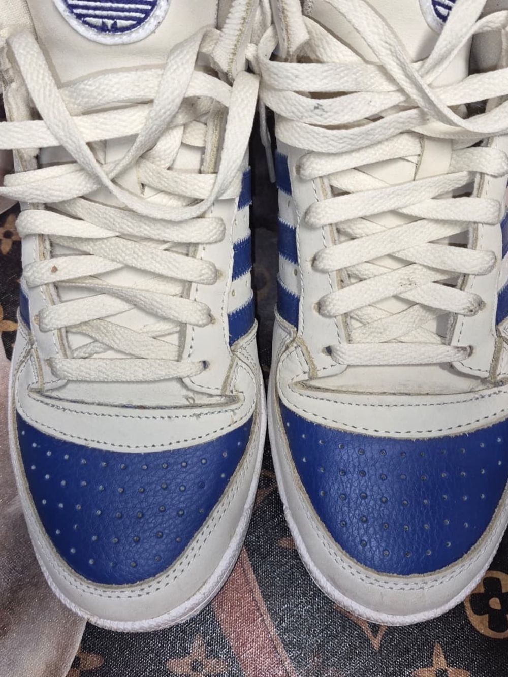 adidas White and Blue Low-Top Sneakers